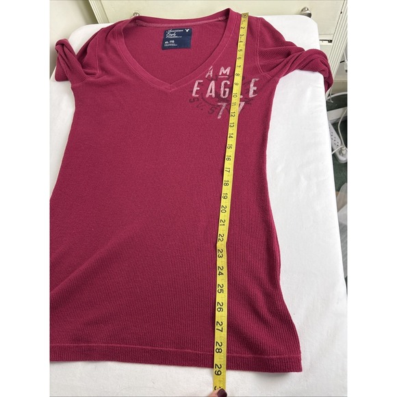 Vintage Y2K American Eagle Ribbed Thermal Tunic Top Womens XL Shirt Burgundy - Picture 9 of 10